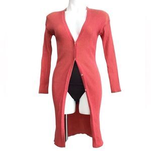 One Grey Day Sweater Ribbed Long Sleeve Cardigan Duster Size XS